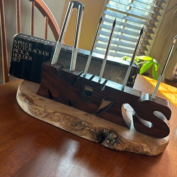 NEW. Vintage 6 Piece MCM Wood Nutcracker Utensil Set - Picture 1 of 8